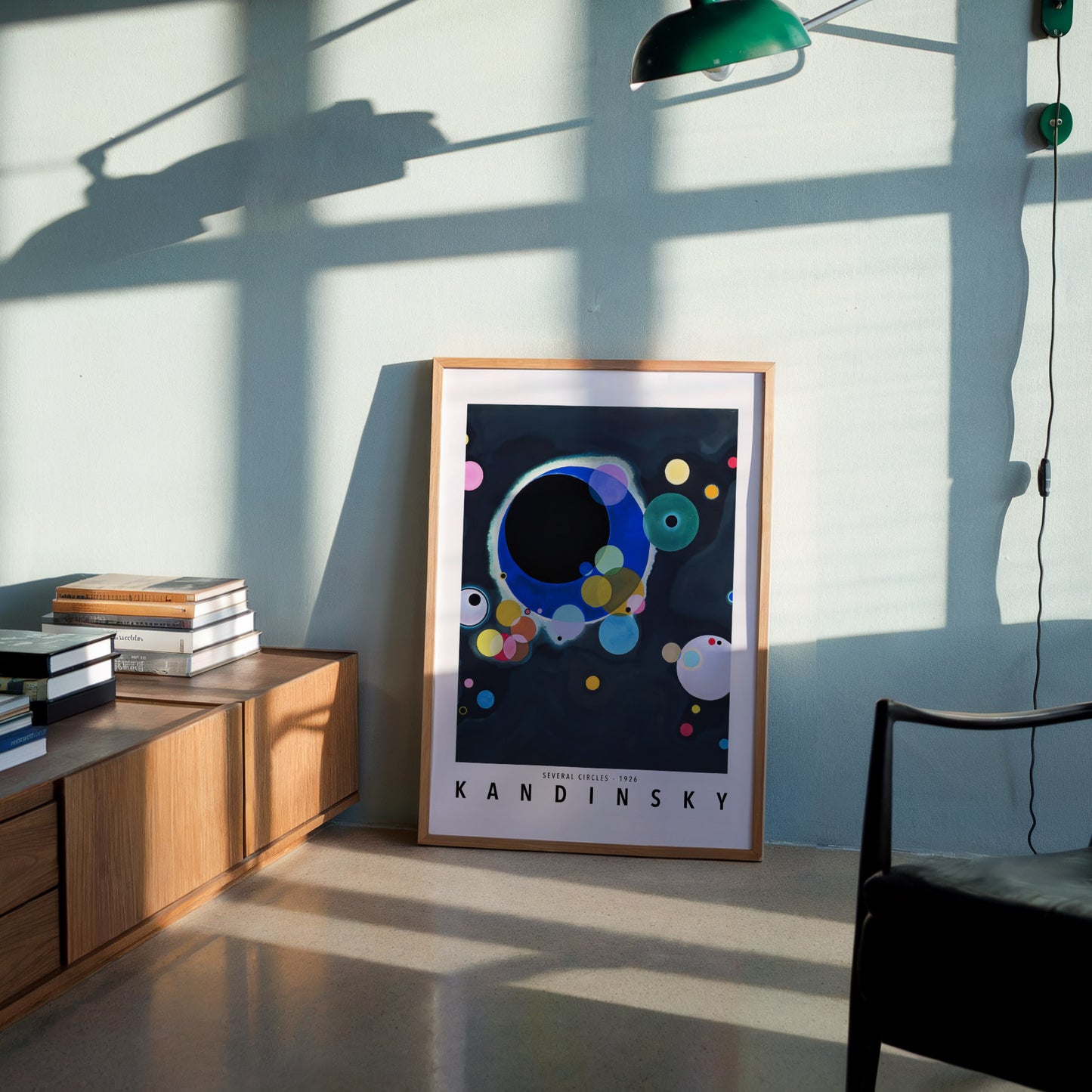 Abstract art print of Wassily Kandinsky’s “Several Circles” (1926) featuring overlapping circles in various colors and sizes against a deep, cosmic background.