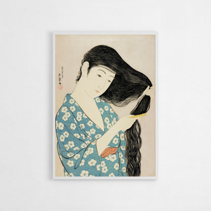 Kamisuki (Combing the Hair) by Hashiguchi Goyo art print featuring soft colors and delicate lines, perfect for modern or traditional interiors.