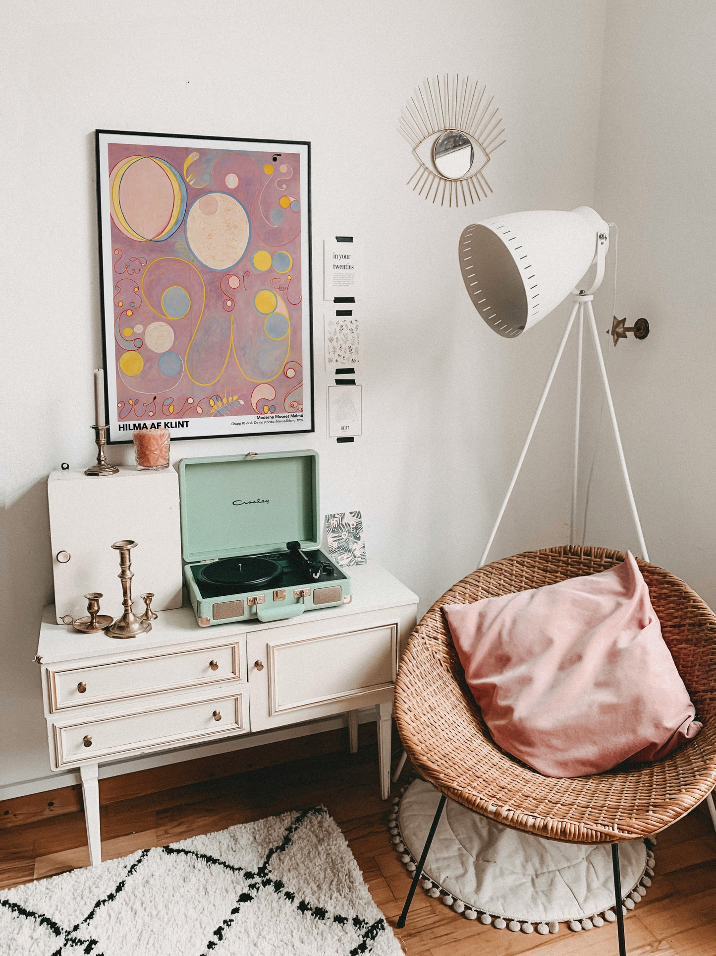 Art poster of Hilma af Klint’s “The Ten Largest No. 8: Adulthood,” featuring abstract circular forms and intricate line details on a lavender background, expressing themes of maturity and life’s journey.