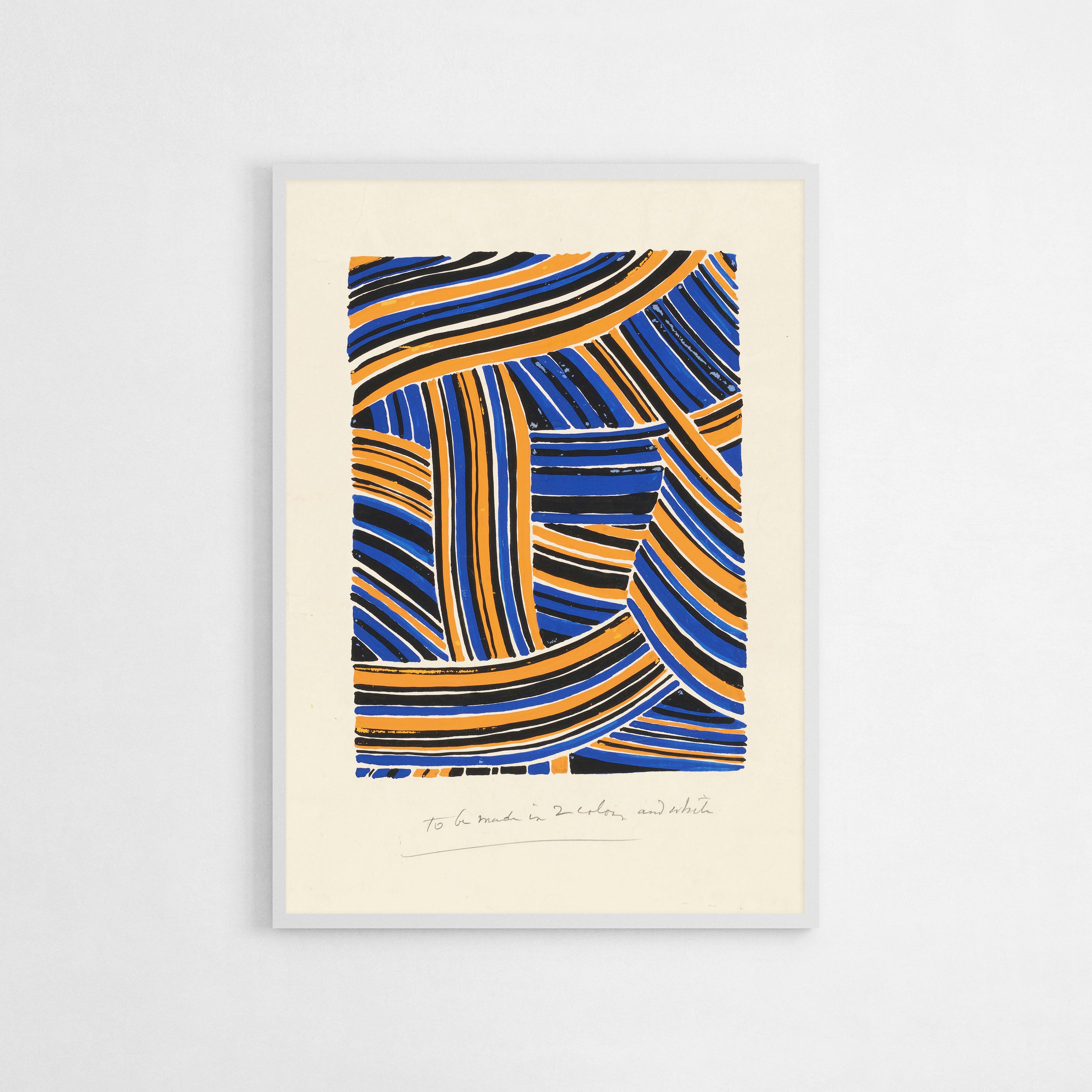 Abstract art poster with blue and orange swirling patterns, showcasing bold brushstrokes and dynamic movement. Perfect for adding a modern, colorful accent to any decor.