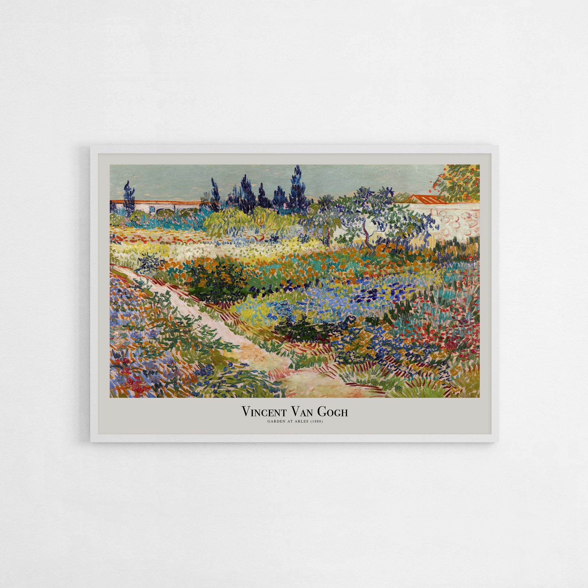 Reproduction poster of Vincent Van Gogh’s “Garden at Arles” (1888), showcasing vibrant colors and expressive brushstrokes. Ideal for art lovers seeking a classic masterpiece to enhance their decor.