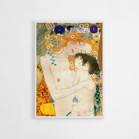 Art print of Mother and Child by Gustav Klimt, showcasing the tender embrace between mother and child. Featuring decorative patterns and warm colors, it suits bedrooms, nurseries, and living rooms. A beautiful choice for adding a touch of classic art and emotional warmth to any home.