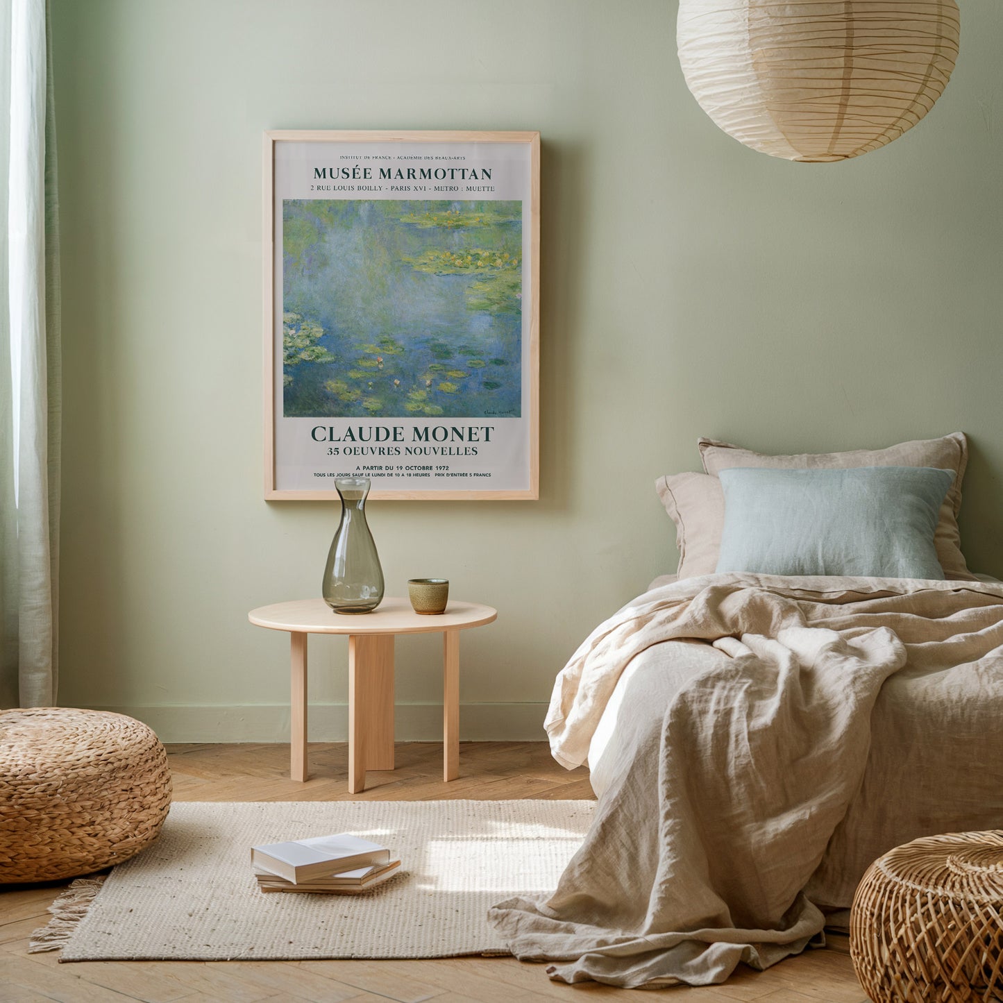 Claude Monet Water Lilies exhibition poster from the Musée Marmottan, depicting a soft, impressionist-style scene of water lilies on a calm pond, ideal for classic art enthusiasts and sophisticated home decoration.