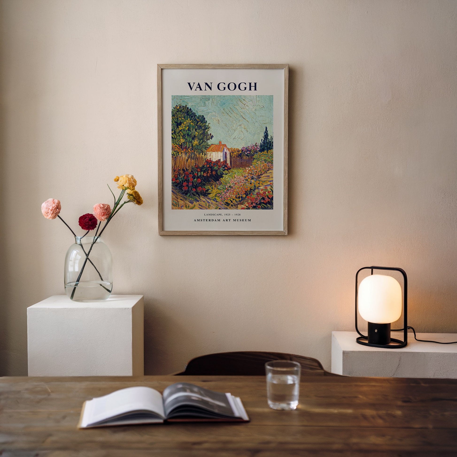 Vivid landscape poster inspired by Vincent Van Gogh, depicting a colorful garden path with expressive brushstrokes, ideal for adding a classic art touch to any space.