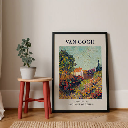 Vivid landscape poster inspired by Vincent Van Gogh, depicting a colorful garden path with expressive brushstrokes, ideal for adding a classic art touch to any space.