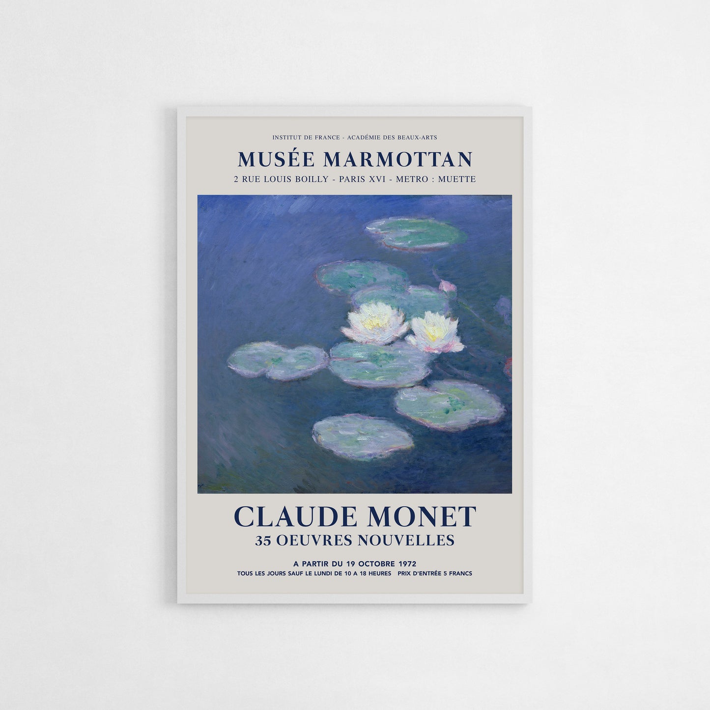 Claude Monet Water Lilies art poster, featuring blue and green tones, museum-quality giclée print for home decor.