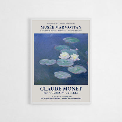 Claude Monet Water Lilies art poster, featuring blue and green tones, museum-quality giclée print for home decor.