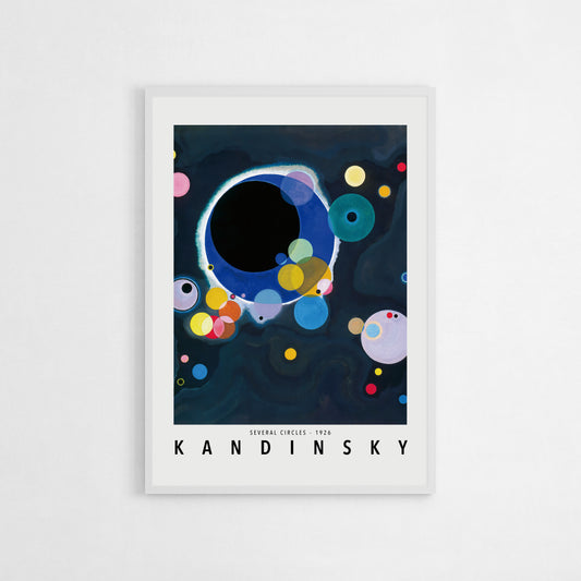 Abstract art print of Wassily Kandinsky’s “Several Circles” (1926) featuring overlapping circles in various colors and sizes against a deep, cosmic background.