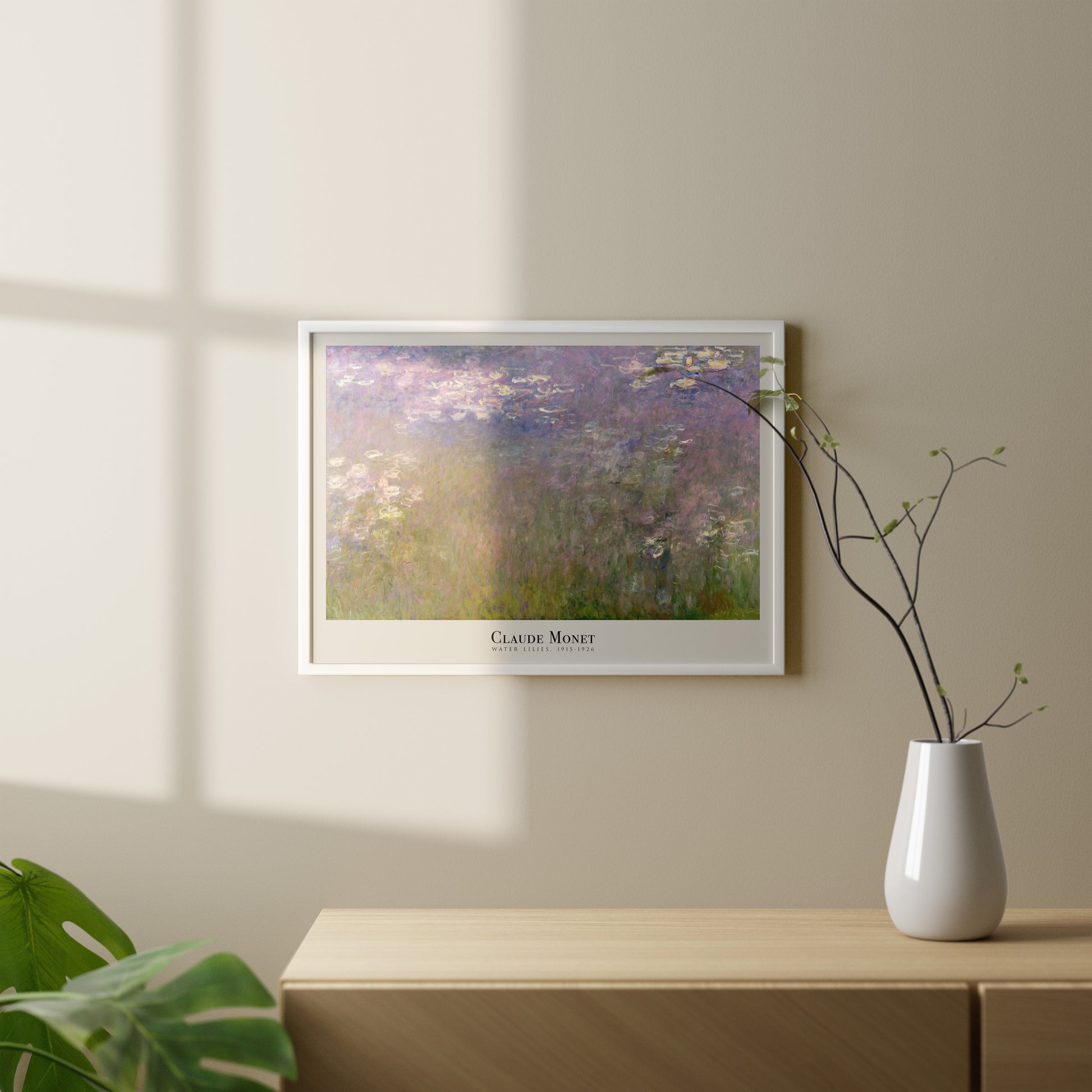 Claude Monet Water Lilies artwork print from 1915-1926, featuring a soft, impressionist scene of a peaceful pond with reflections of water lilies, designed to elevate and bring serenity to any interior space.