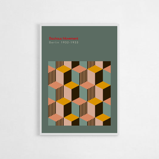 Bauhaus Movement art print with a geometric cube pattern in earthy tones. This modern wall art is ideal for minimalist, contemporary, or creative decor. Perfect for adding a touch of Bauhaus-inspired style to offices, living rooms, or design studios.