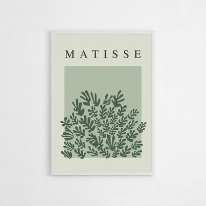 Art print of La Gerbe by Henri Matisse, featuring leafy, abstract shapes in calming green tones. Perfect for minimalist interiors or as a sophisticated addition to a modern space, bringing natural elegance and artistic flair.