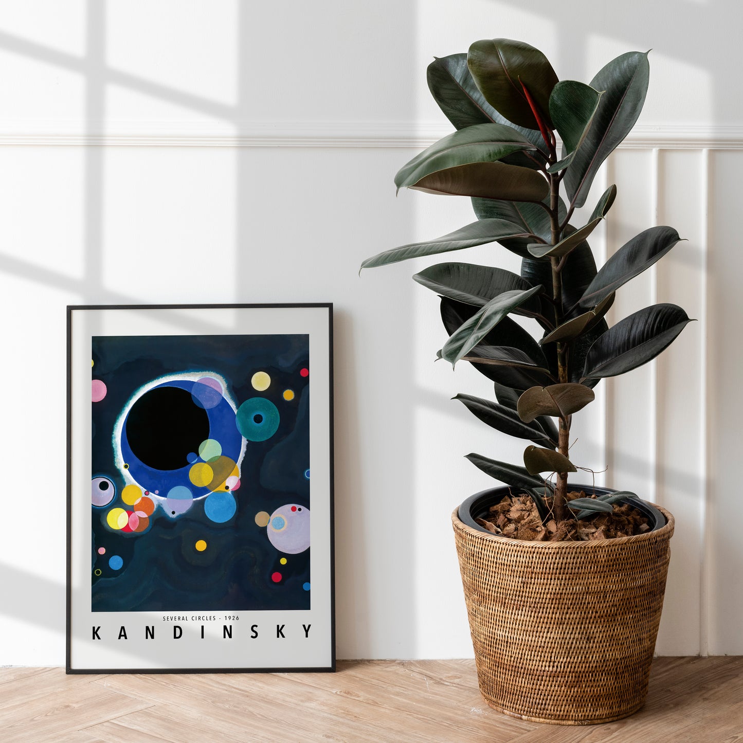 Abstract art print of Wassily Kandinsky’s “Several Circles” (1926) featuring overlapping circles in various colors and sizes against a deep, cosmic background.