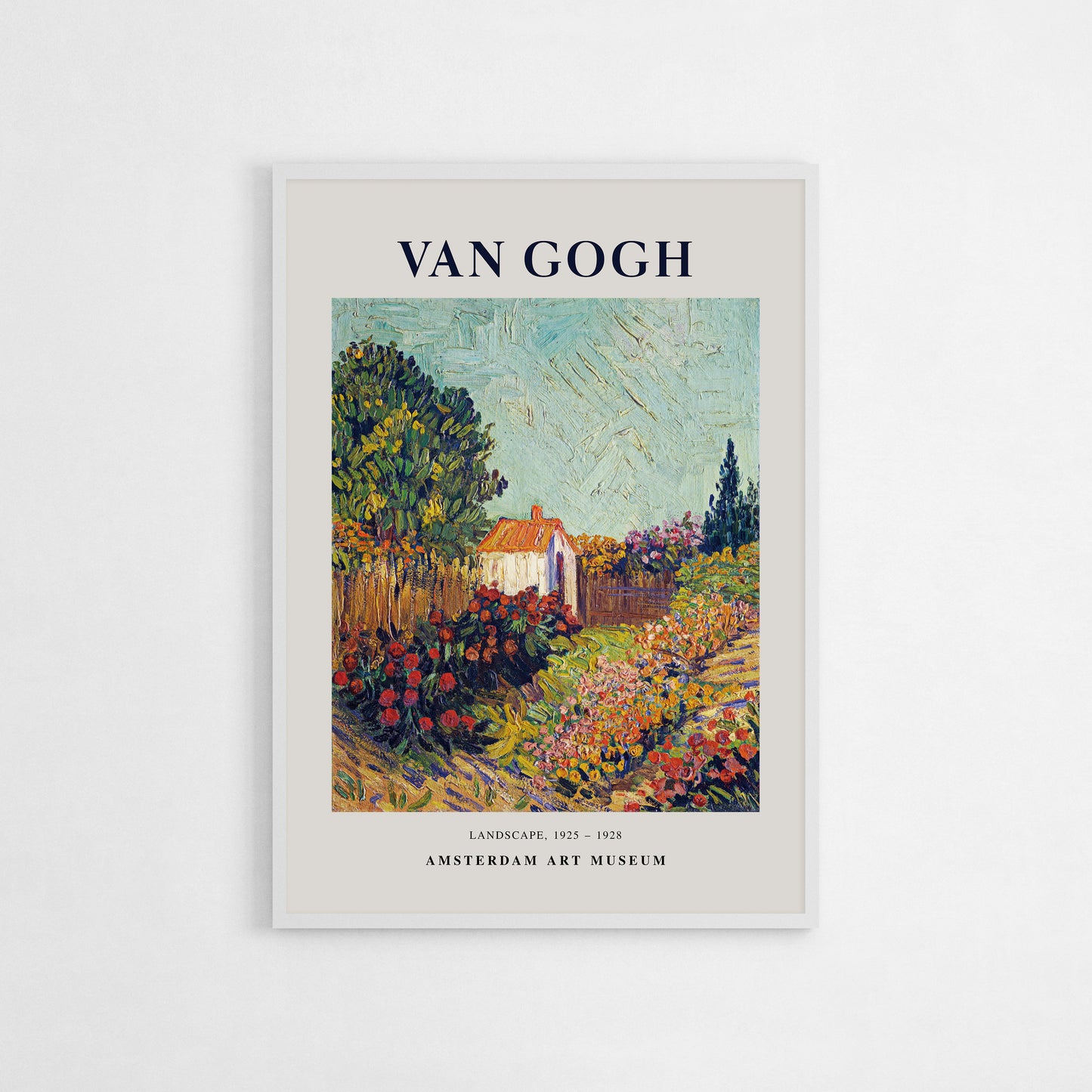 Vivid landscape poster inspired by Vincent Van Gogh, depicting a colorful garden path with expressive brushstrokes, ideal for adding a classic art touch to any space.